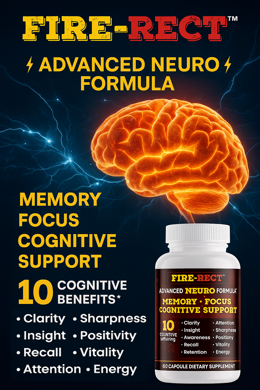 Advanced Nootropic Brain Supplement for Brain Fog, Memory, Focus, Mood, Motivation & Energy - Cognitive Clarity & Mental Clarity/Physical Booster w/Clinical-Grade Extracts w/Reserch - 45 Servings