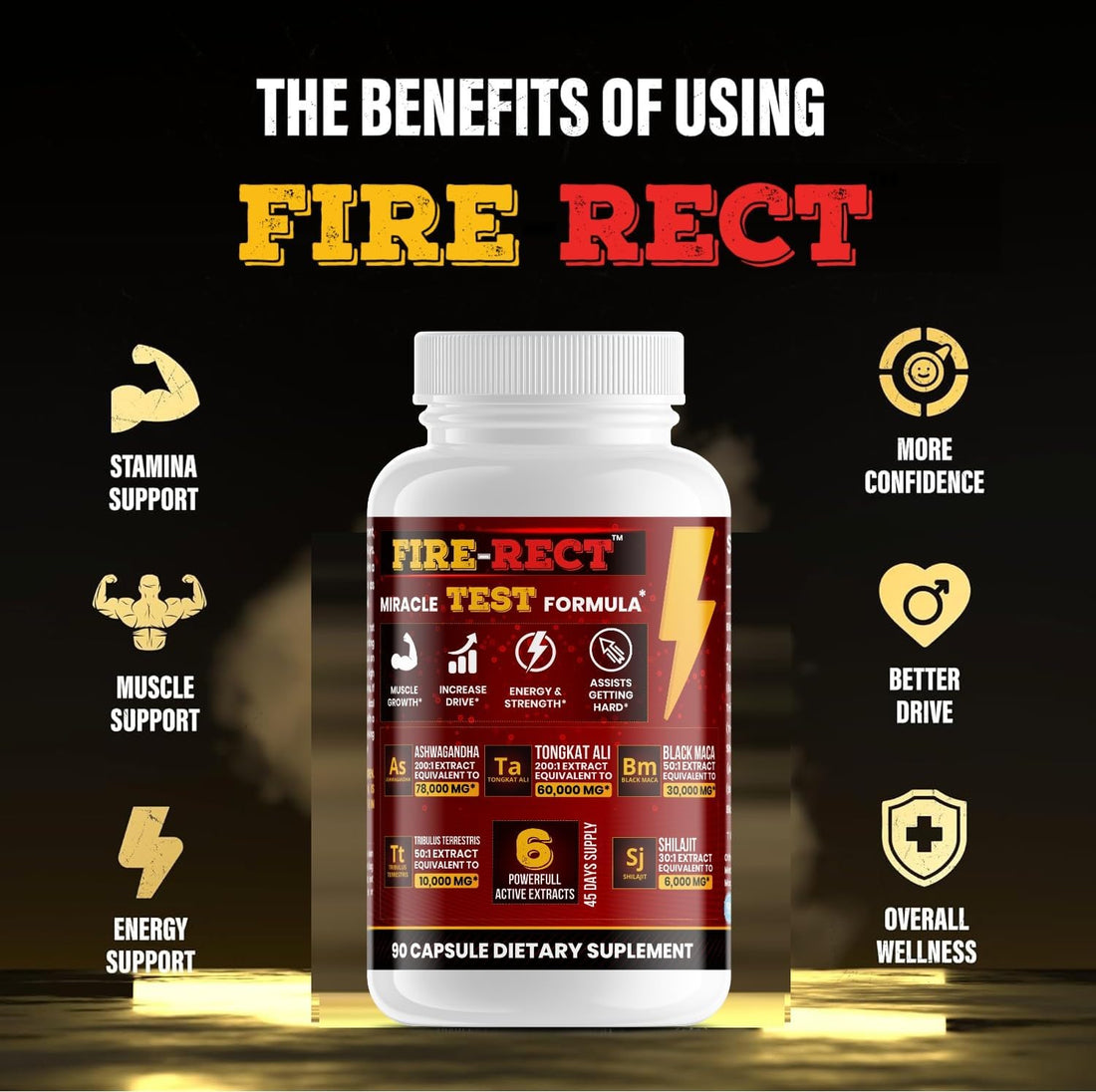 Miracle Testosterone Formula – Powerful 6-in-1 Extract with Tongkat Ali, Black Maca, Ashwagandha, Tribulus & Shilajit - 45 Days Supply