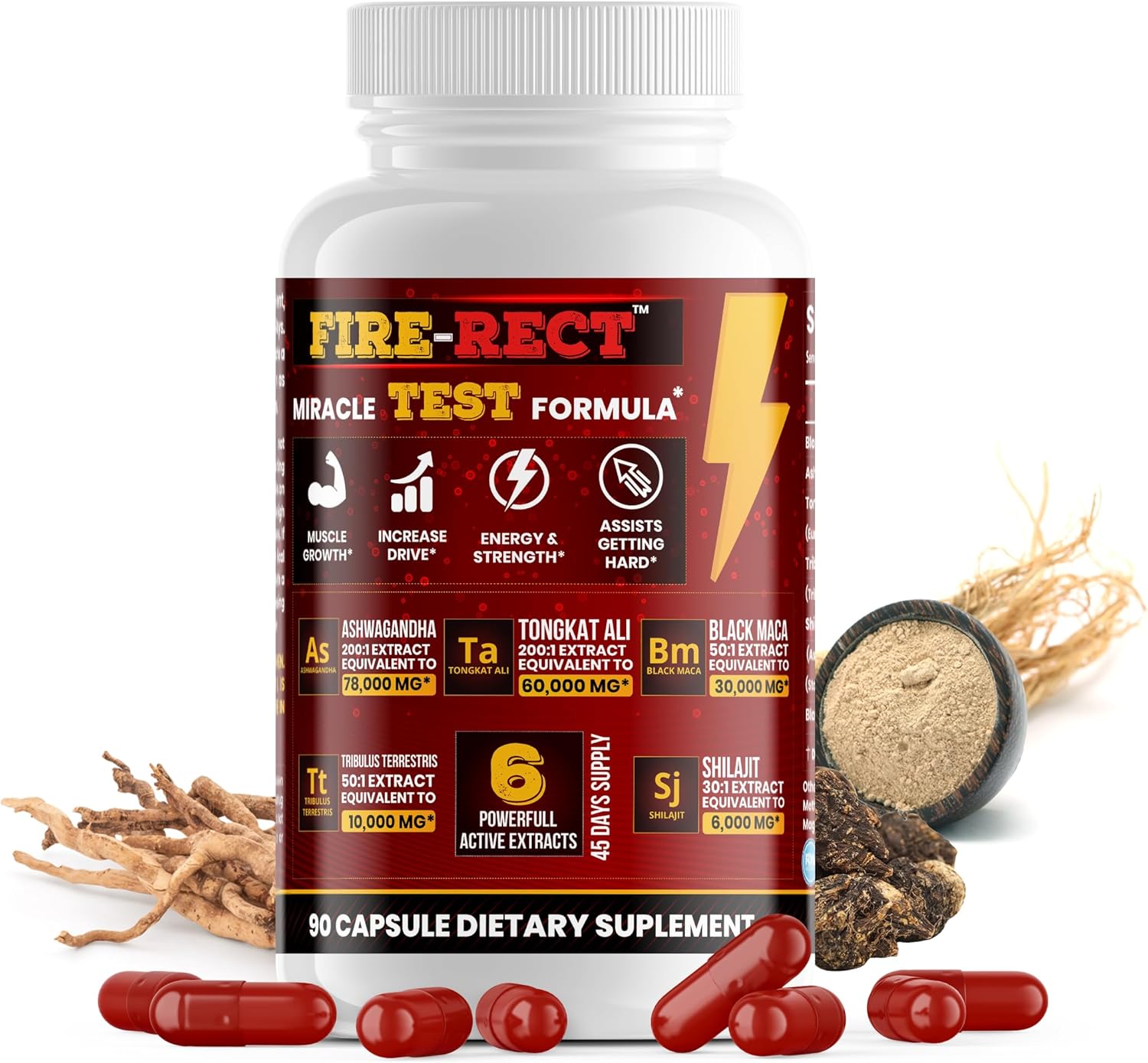 Miracle Testosterone Formula – Powerful 6-in-1 Extract with Tongkat Ali, Black Maca, Ashwagandha, Tribulus & Shilajit - 45 Days Supply