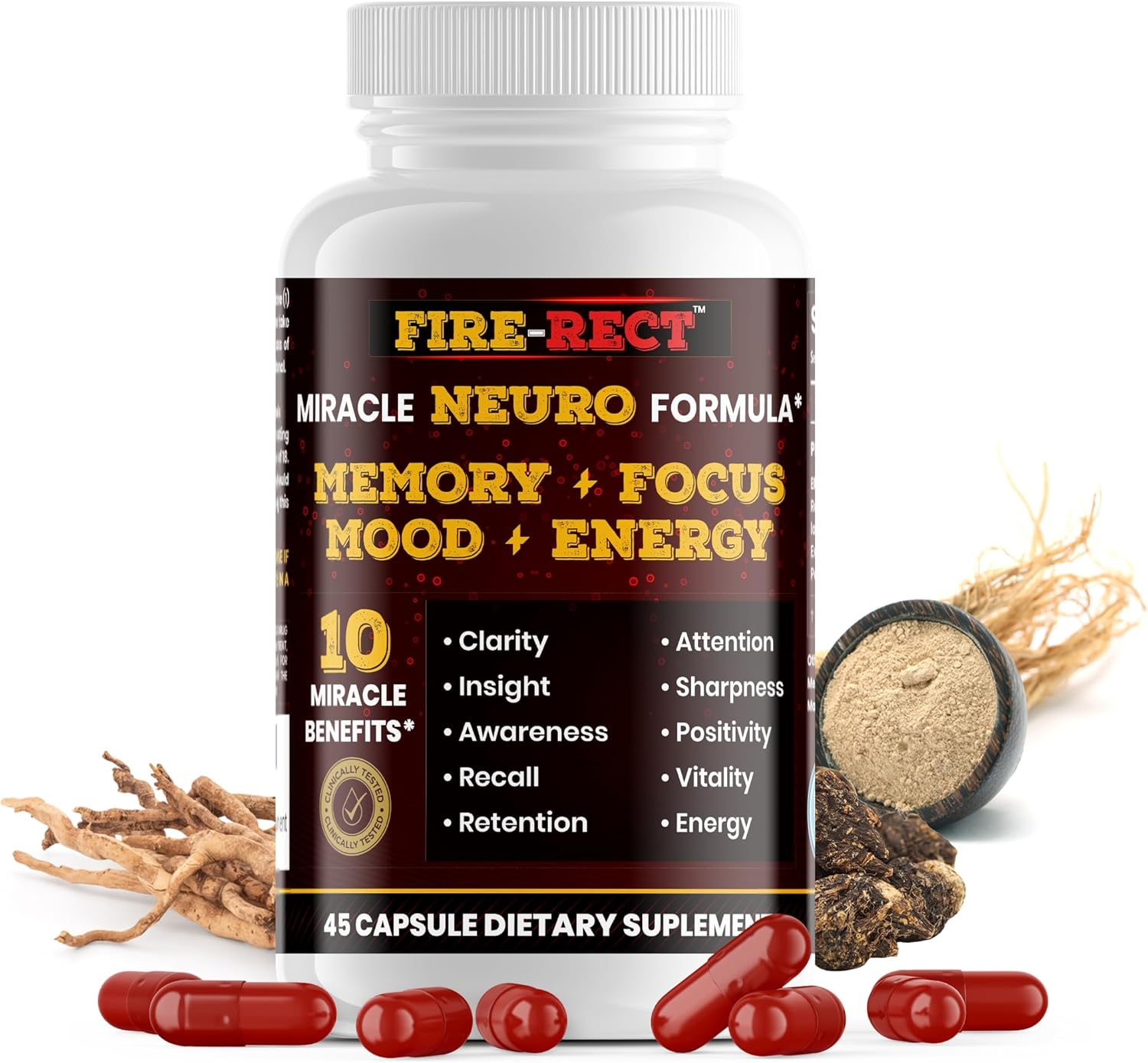 Advanced Nootropic Brain Supplement for Brain Fog, Memory, Focus, Mood, Motivation & Energy - Cognitive Clarity & Mental Clarity/Physical Booster w/Clinical-Grade Extracts w/Reserch - 45 Servings